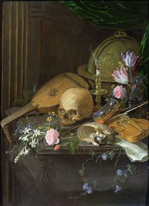 Ein Vanitas-Stillleben mit einem Nautilus und einer Laute